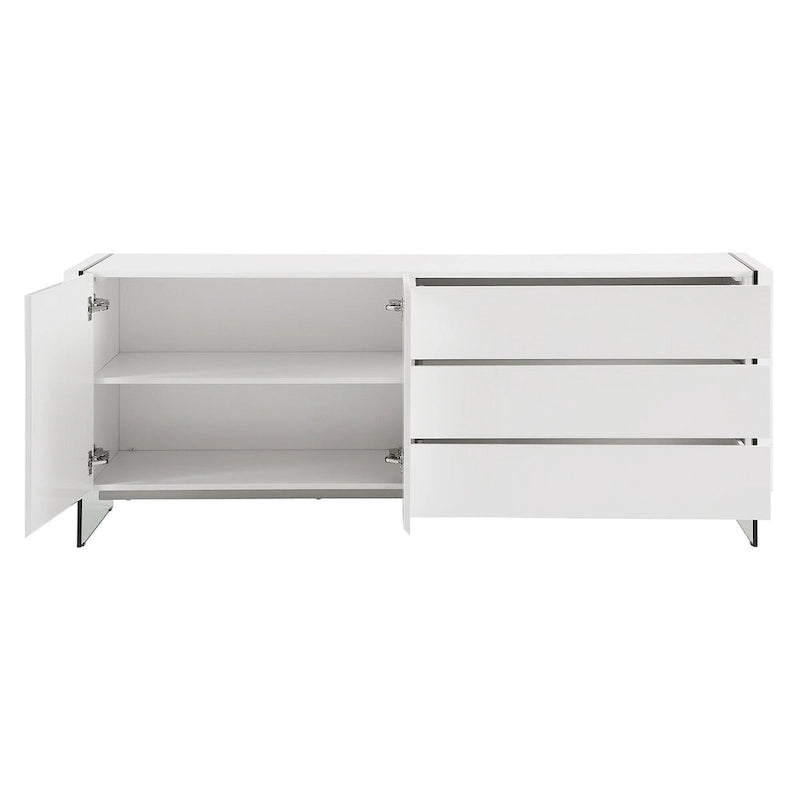 Bahut en laque blanche brillante avec vitrine en verre transparent
