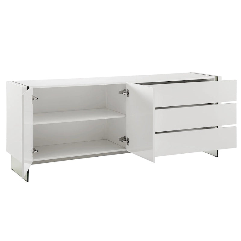 Bahut en laque blanche brillante avec vitrine en verre transparent