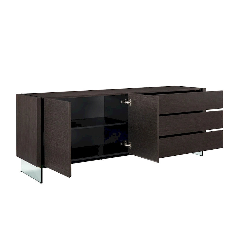Bahut en laque blanche brillante avec vitrine en verre transparent