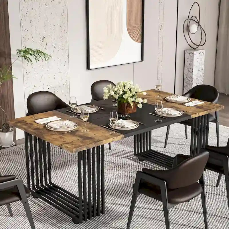 Table à manger moderne blanche et dorée pour 6-8 personnes, 180 cm