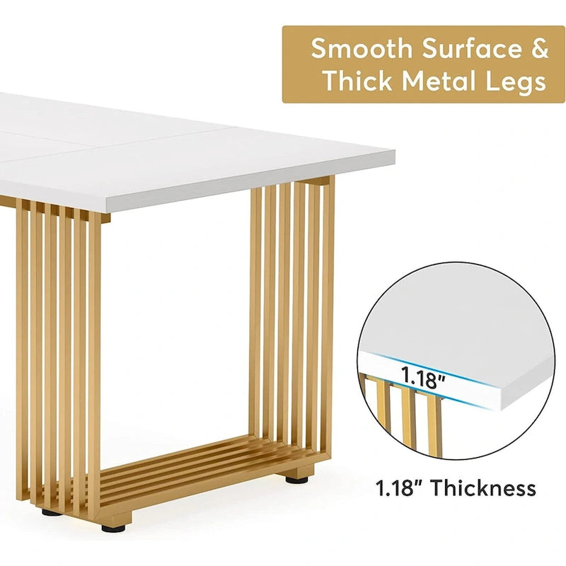 Table à manger moderne blanche et dorée pour 6-8 personnes, 180 cm
