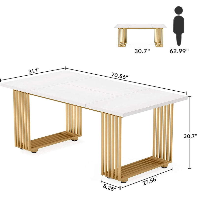 Table à manger moderne blanche et dorée pour 6-8 personnes, 180 cm