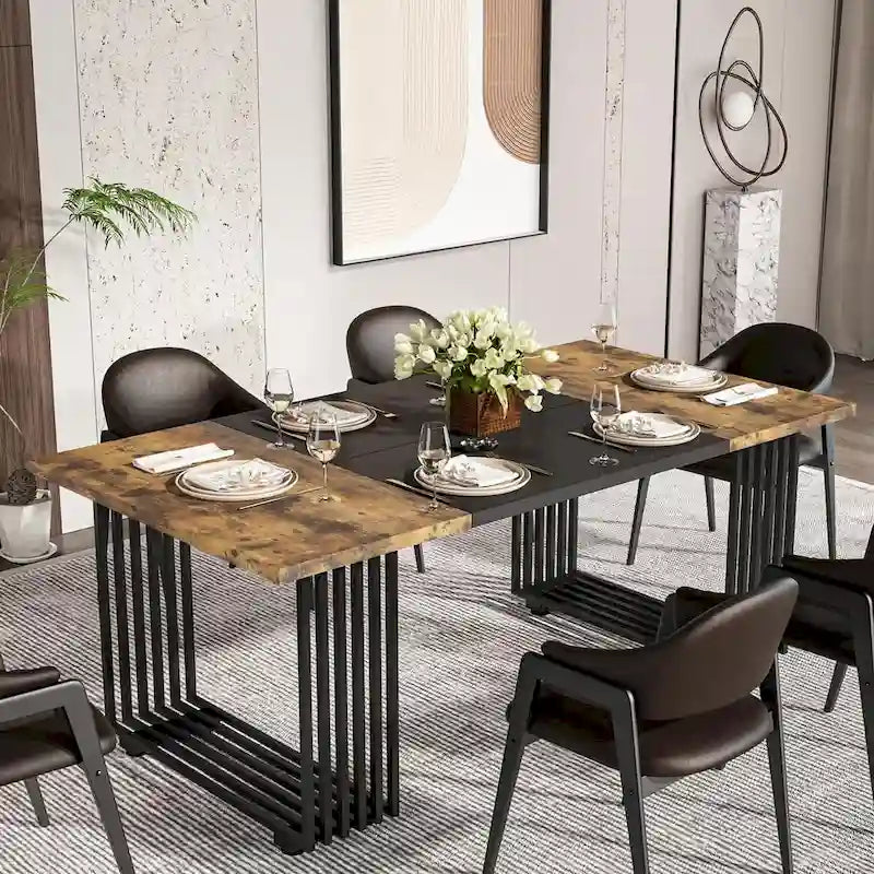 Table à manger moderne blanche et dorée pour 6-8 personnes, 180 cm