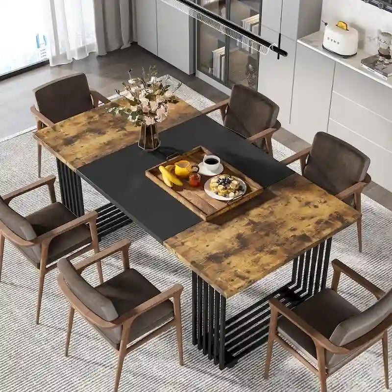 Table à manger moderne blanche et dorée pour 6-8 personnes, 180 cm