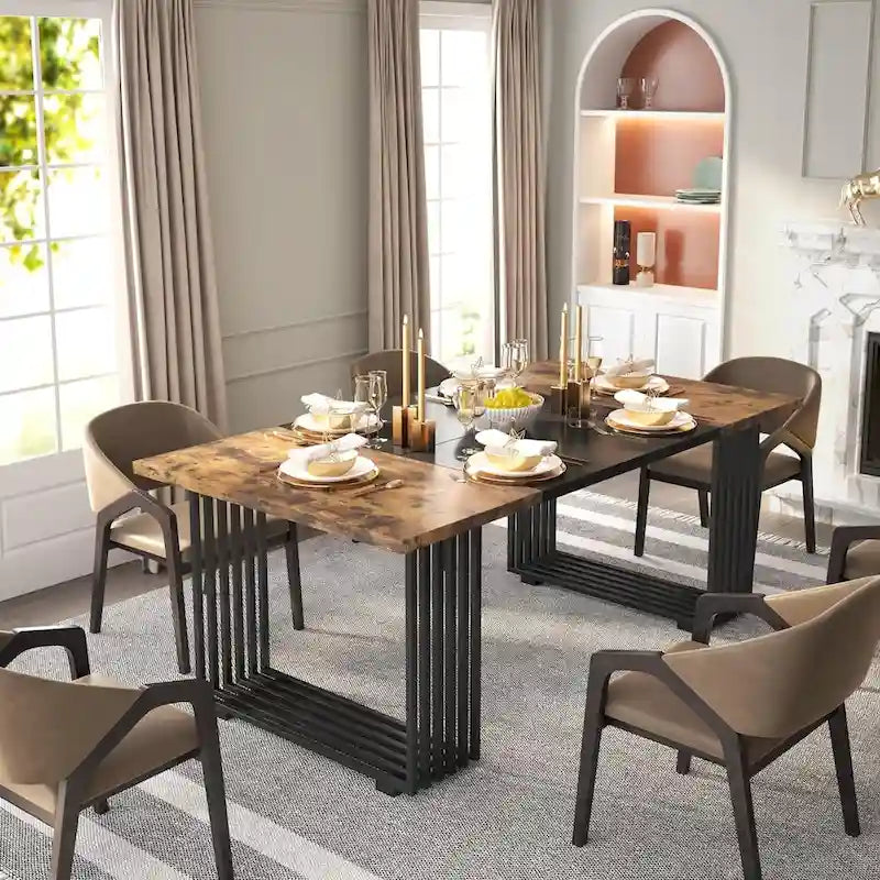Table à manger moderne blanche et dorée pour 6-8 personnes, 180 cm
