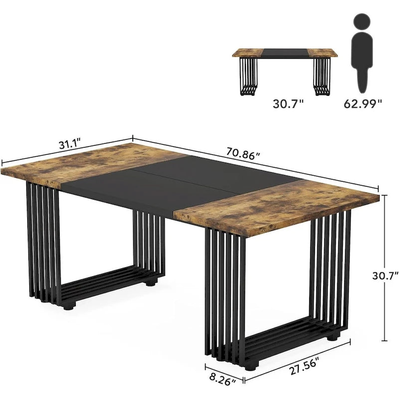 Table à manger moderne blanche et dorée pour 6-8 personnes, 180 cm