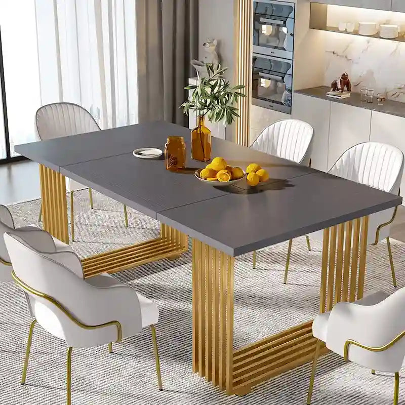 Table à manger moderne blanche et dorée pour 6-8 personnes, 180 cm