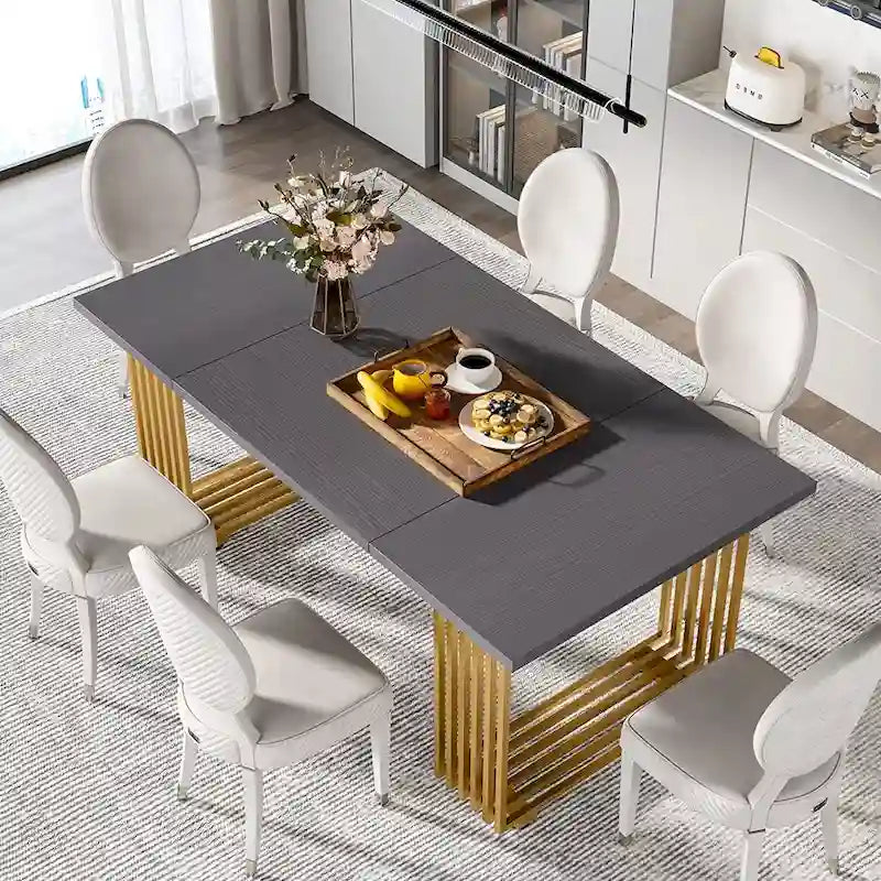 Table à manger moderne blanche et dorée pour 6-8 personnes, 180 cm