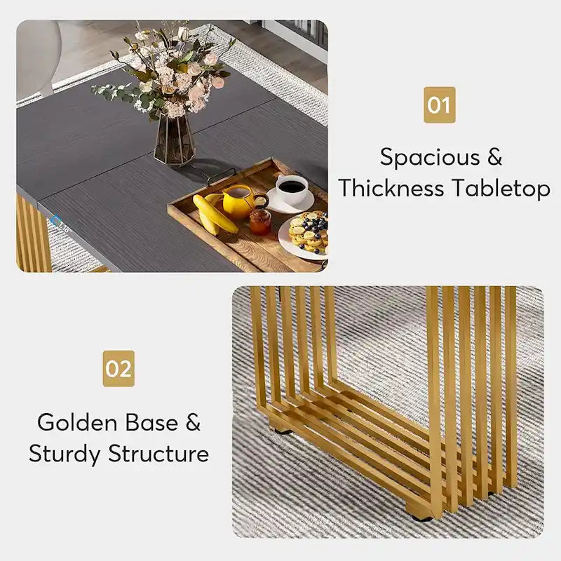 Table à manger moderne blanche et dorée pour 6-8 personnes, 180 cm