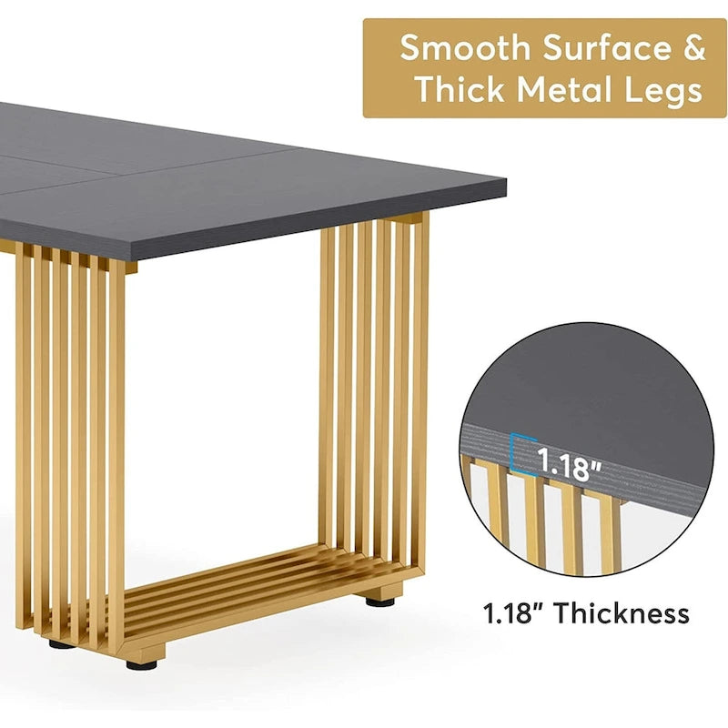 Table à manger moderne blanche et dorée pour 6-8 personnes, 180 cm