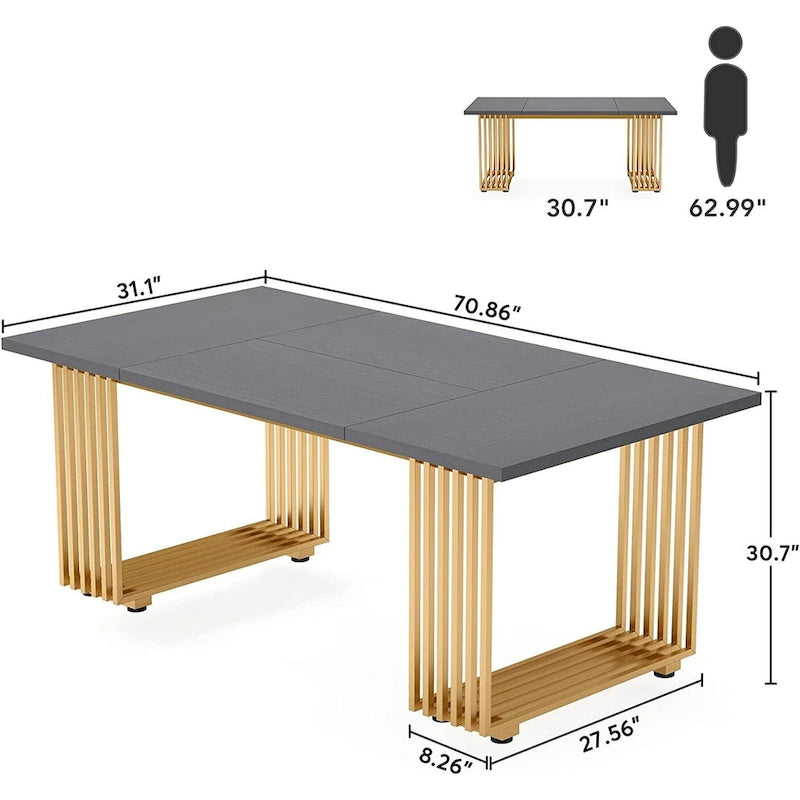 Table à manger moderne blanche et dorée pour 6-8 personnes, 180 cm
