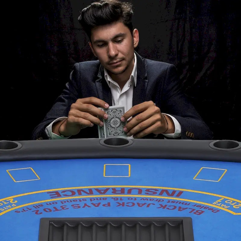 Table de poker demi-lune pliable pour 7 joueurs de 72 po - Bleu/Noir