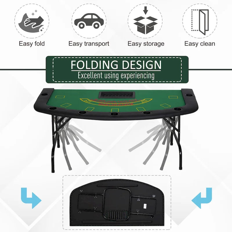 Table de poker demi-lune pliable pour 7 joueurs de 72 po - Bleu/Noir