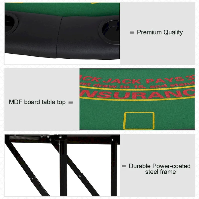 Table de poker demi-lune pliable pour 7 joueurs de 72 po - Bleu/Noir