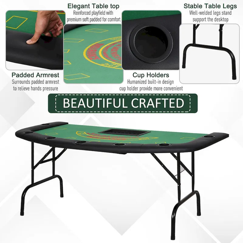 Table de poker demi-lune pliable pour 7 joueurs de 72 po - Bleu/Noir