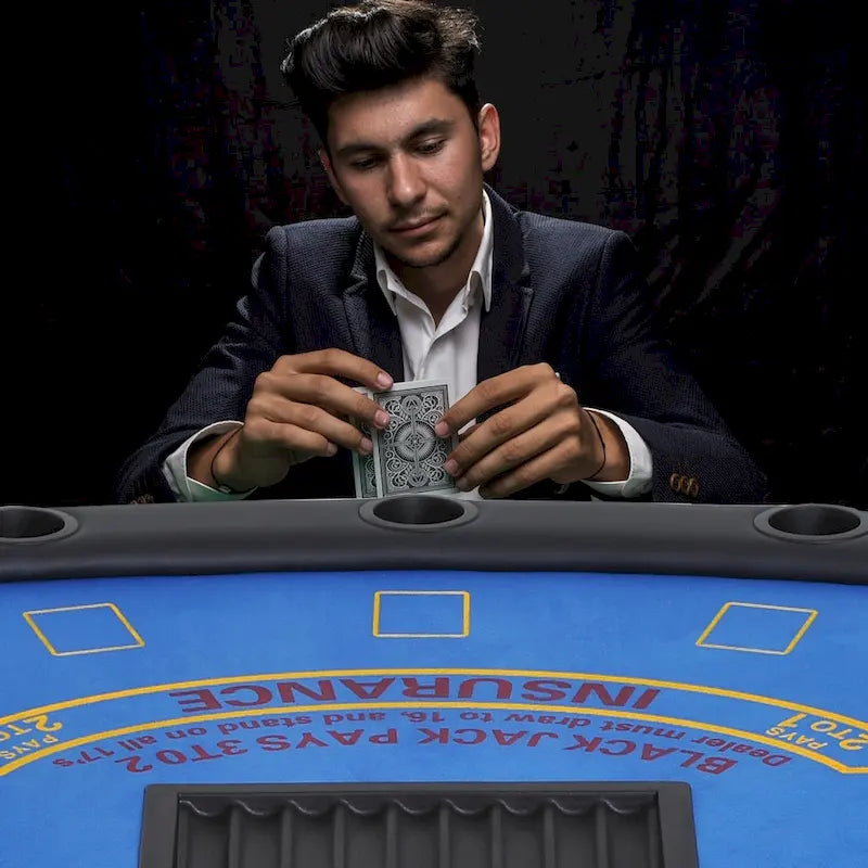 Table de poker demi-lune pliable pour 7 joueurs de 72 po - Bleu/Noir