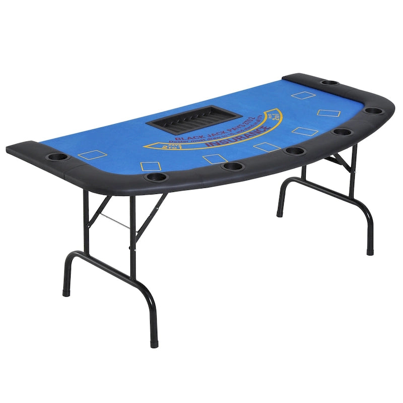 Table de poker demi-lune pliable pour 7 joueurs de 72 po - Bleu/Noir