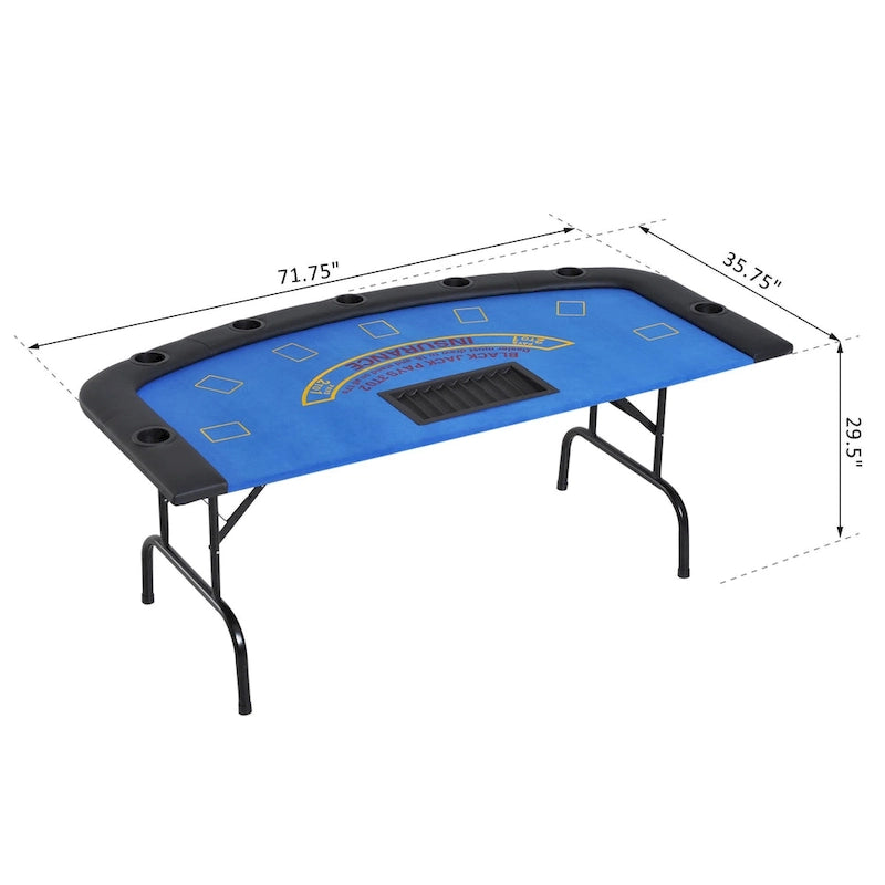 Table de poker demi-lune pliable pour 7 joueurs de 72 po - Bleu/Noir