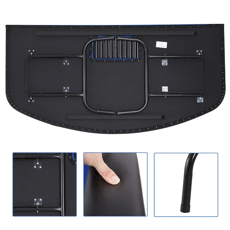 Table de poker demi-lune pliable pour 7 joueurs de 72 po - Bleu/Noir