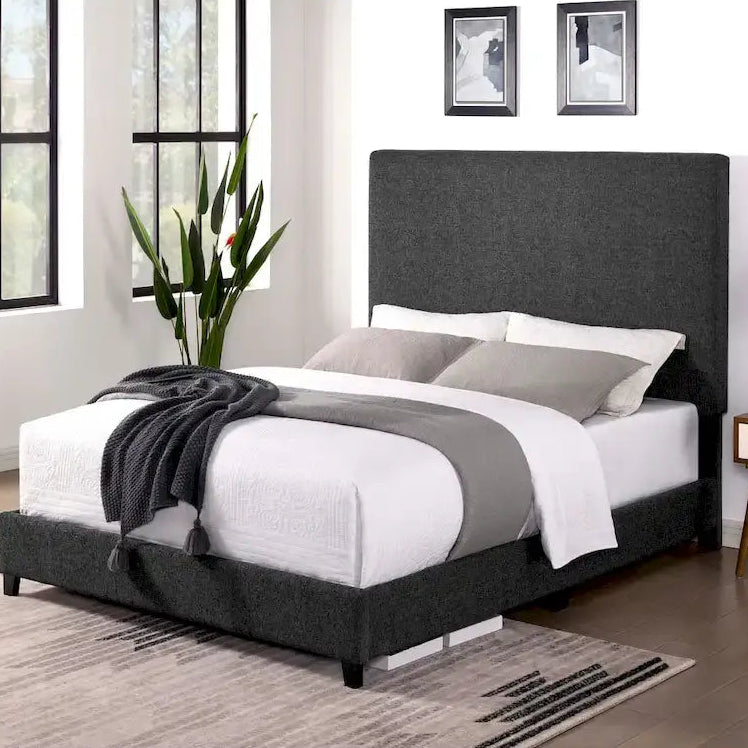 Bridgevine Home Tall Dark Grey Upholstered Panel Platform Bed