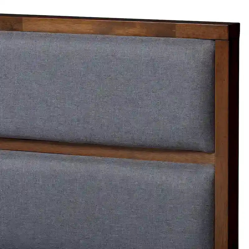 Lit de rangement contemporain en tissu gris et bois de noyer