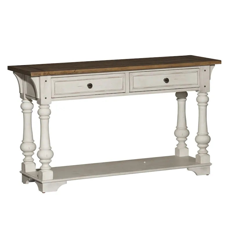 Table de canapé à accents tabac brossé en fil de fer blanc antique