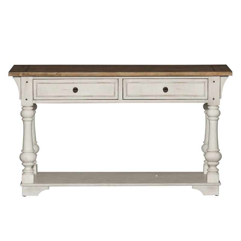 Table de canapé à accents tabac brossé en fil de fer blanc antique