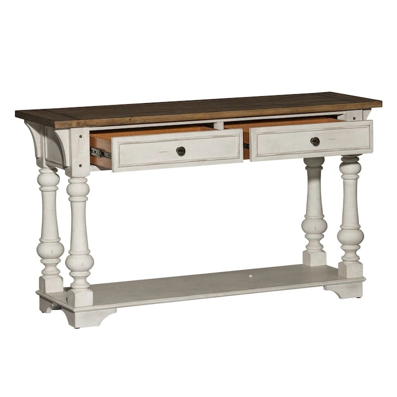 Table de canapé à accents tabac brossé en fil de fer blanc antique