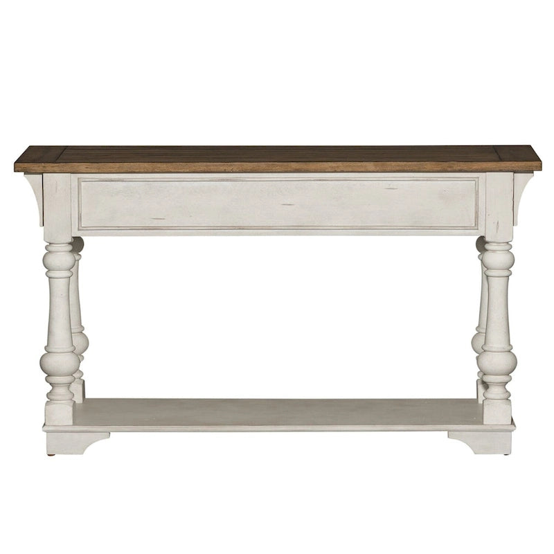 Table de canapé à accents tabac brossé en fil de fer blanc antique