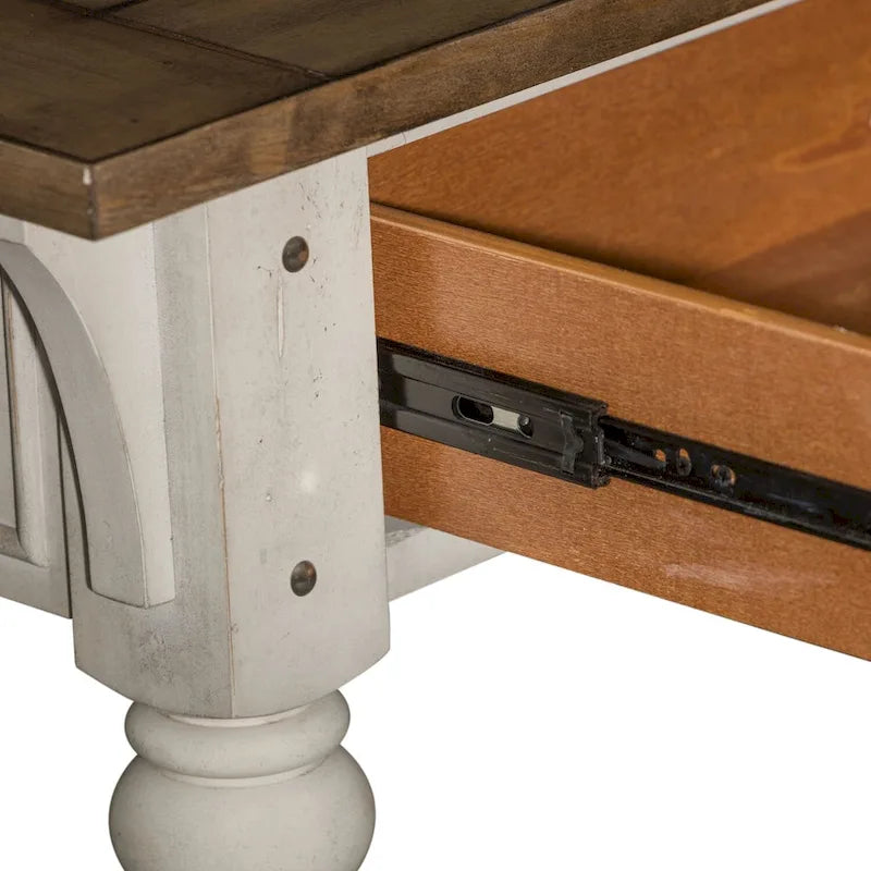 Table de canapé à accents tabac brossé en fil de fer blanc antique