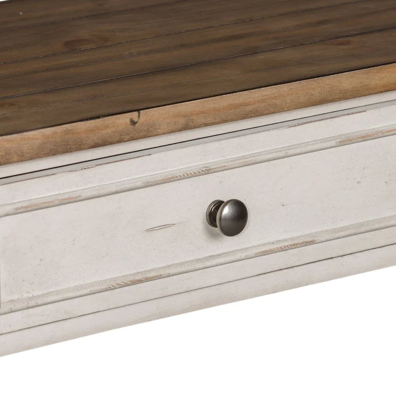 Table de canapé à accents tabac brossé en fil de fer blanc antique