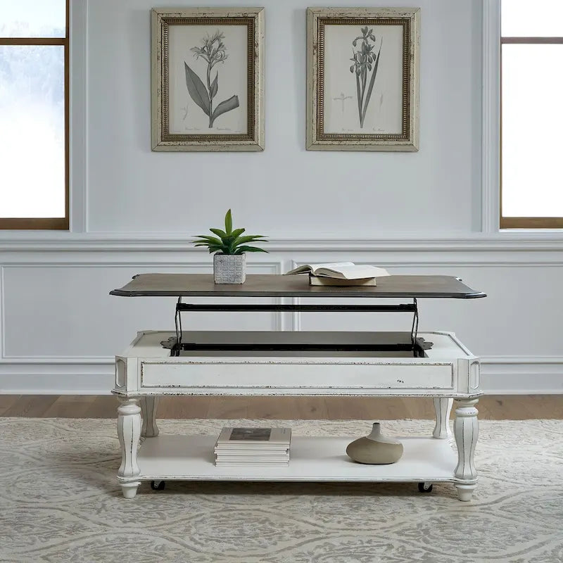 Table basse relevable blanc antique