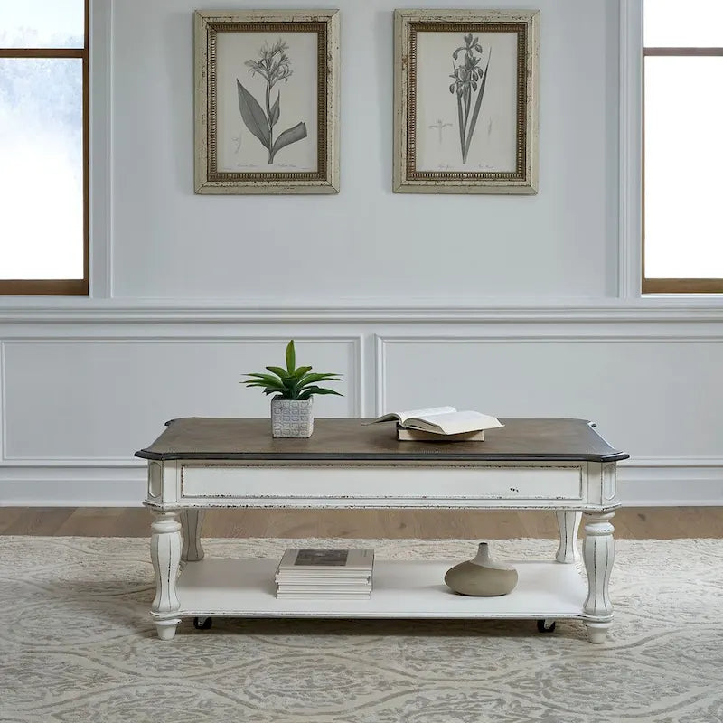 Table basse relevable blanc antique