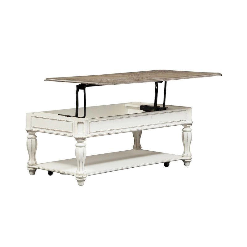 Table basse relevable blanc antique