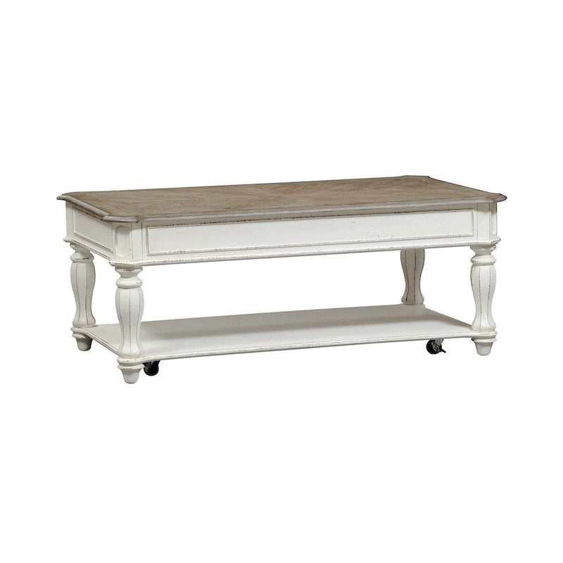 Table basse relevable blanc antique