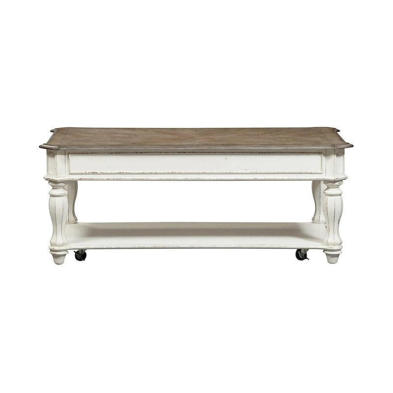 Table basse relevable blanc antique