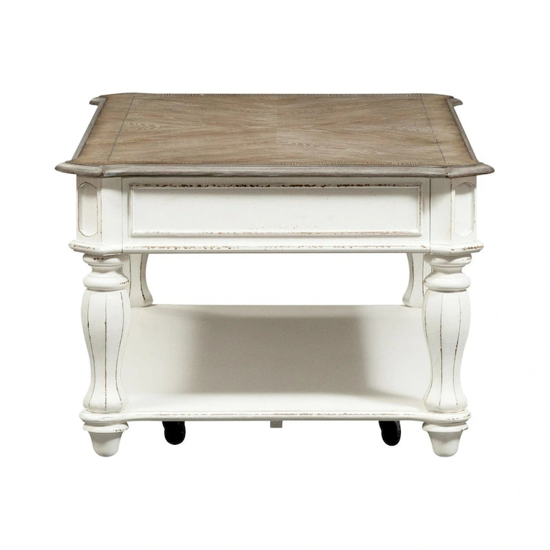 Table basse relevable blanc antique