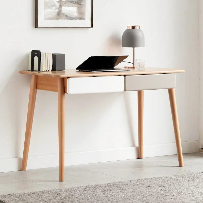 Bureau informatique en bois massif de 119,4 cm avec 2 tiroirs pour bureau à domicile