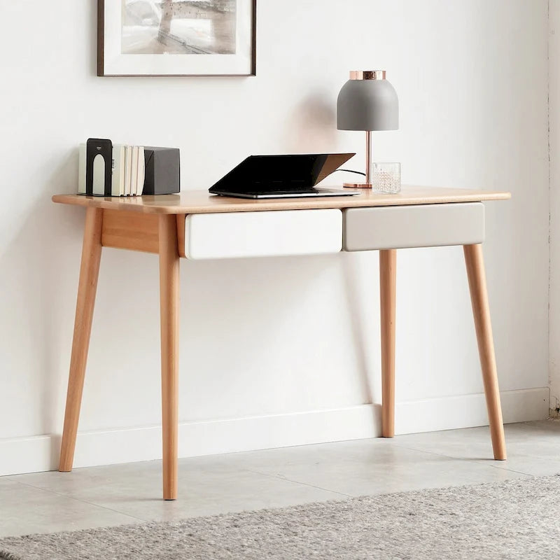 47 Solid Wood Computer Desk with 2 Drawers for Home Office