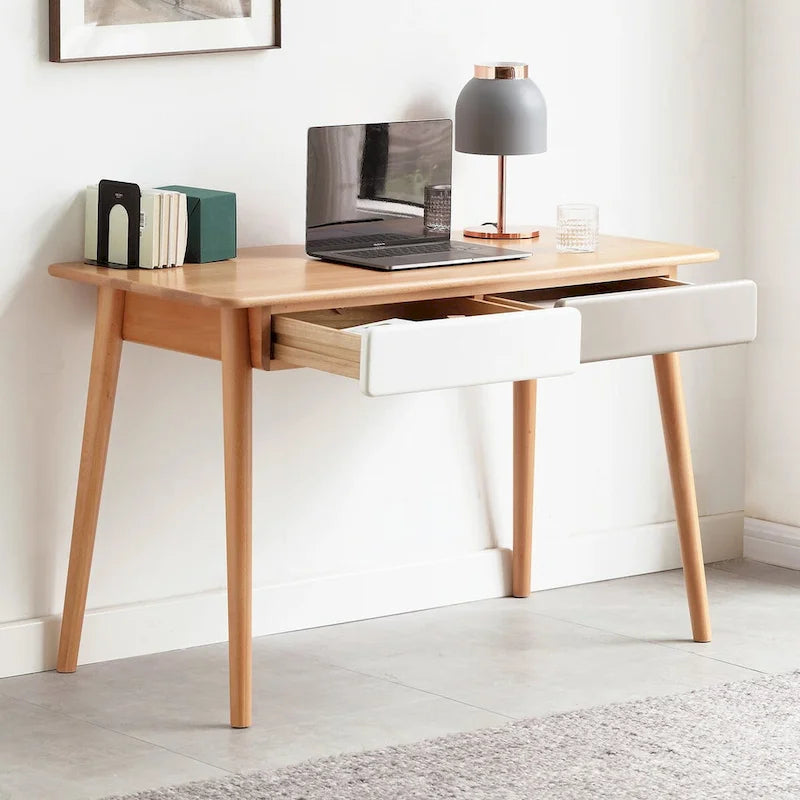 Bureau informatique en bois massif de 119,4 cm avec 2 tiroirs pour bureau à domicile