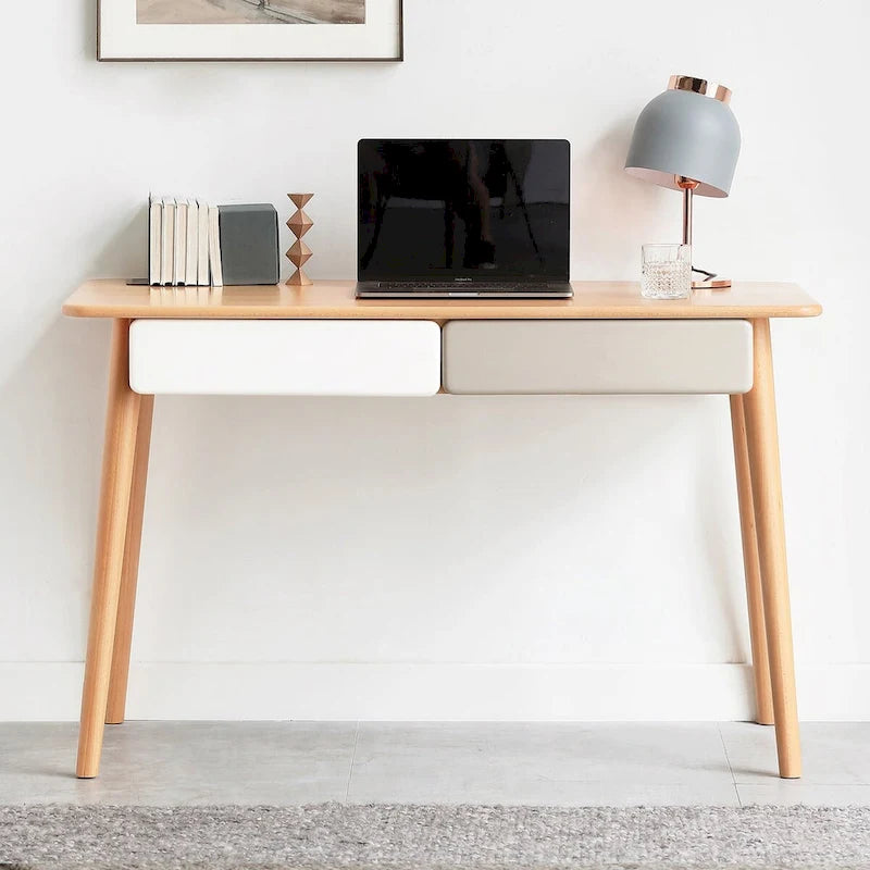 Bureau informatique en bois massif de 119,4 cm avec 2 tiroirs pour bureau à domicile