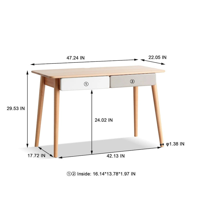 Bureau informatique en bois massif de 119,4 cm avec 2 tiroirs pour bureau à domicile