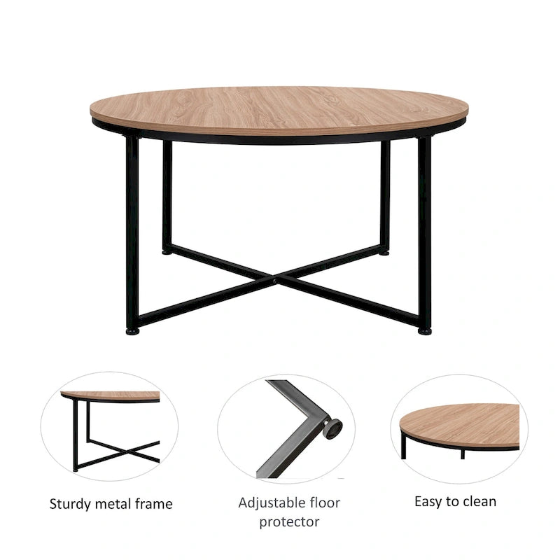 Table basse moderne ronde en métal et en bois