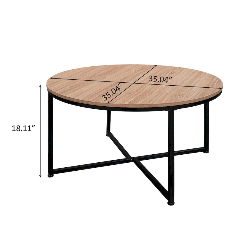 Table basse moderne ronde en métal et en bois