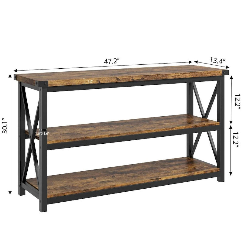 Table console étroite à 3 niveaux de 120 cm avec cadre métallique