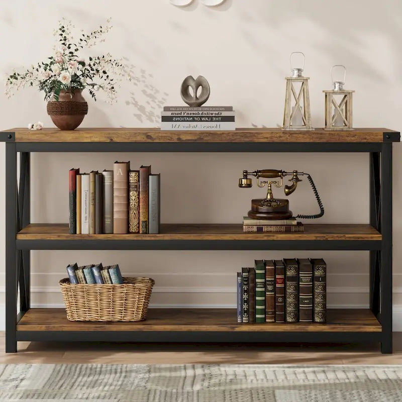 Table console étroite à 3 niveaux de 120 cm avec cadre métallique