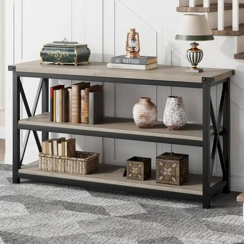 Table console étroite à 3 niveaux de 120 cm avec cadre métallique