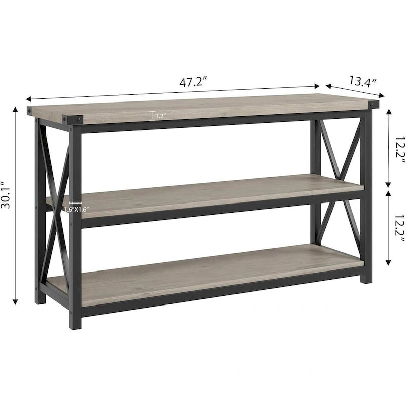 Table console étroite à 3 niveaux de 120 cm avec cadre métallique
