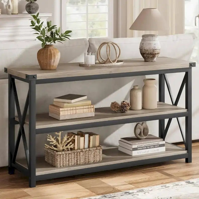 Table console étroite à 3 niveaux de 120 cm avec cadre métallique