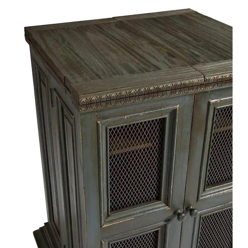 Meuble de bar gris ardoise avec porte-bouteilles et rangement pour verres